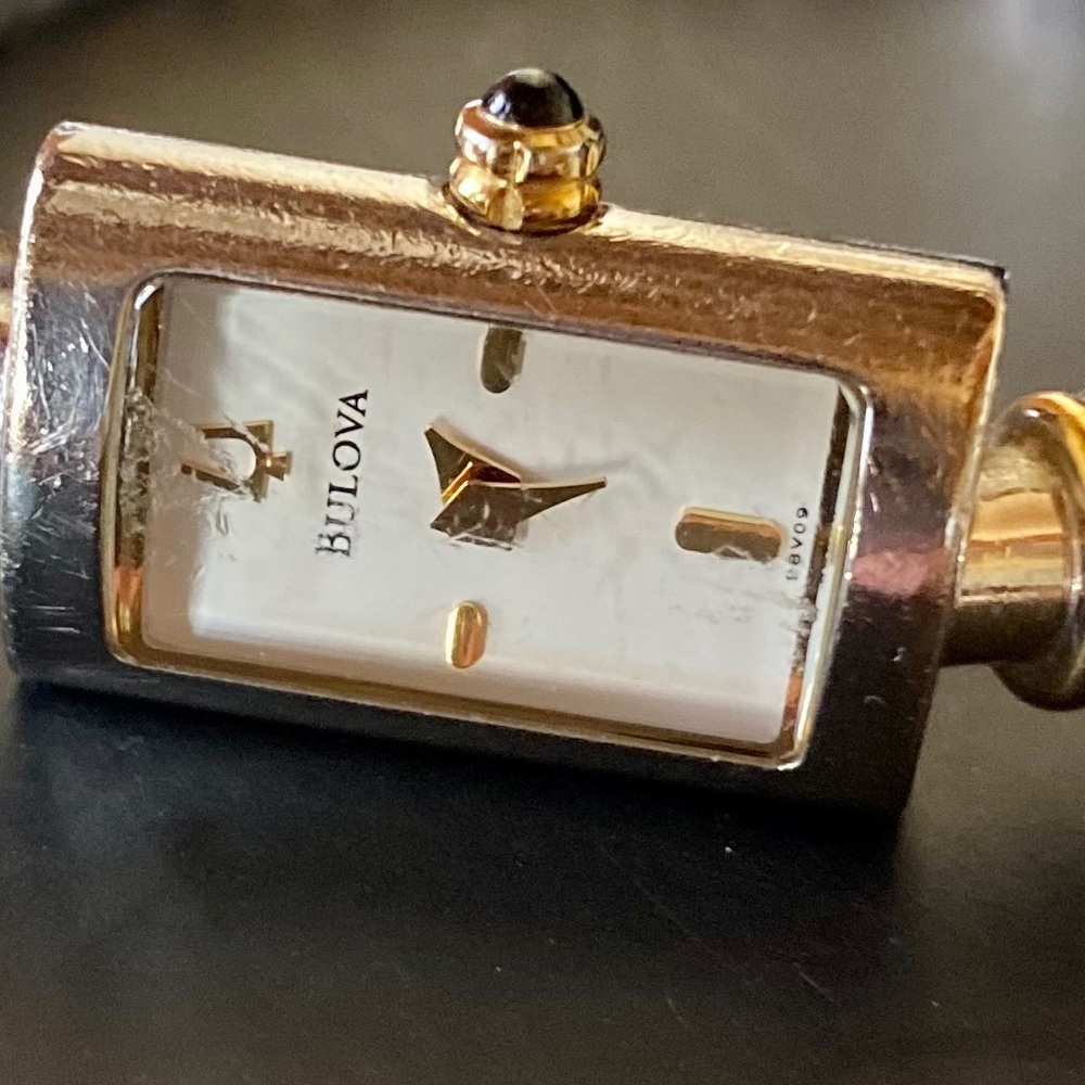 Bulova Bangle Watch of stainless steel, gold plate